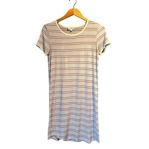 Pink Rose T-Shirt Dress Size Medium Light Blue Pink Striped Comfy Lightweight